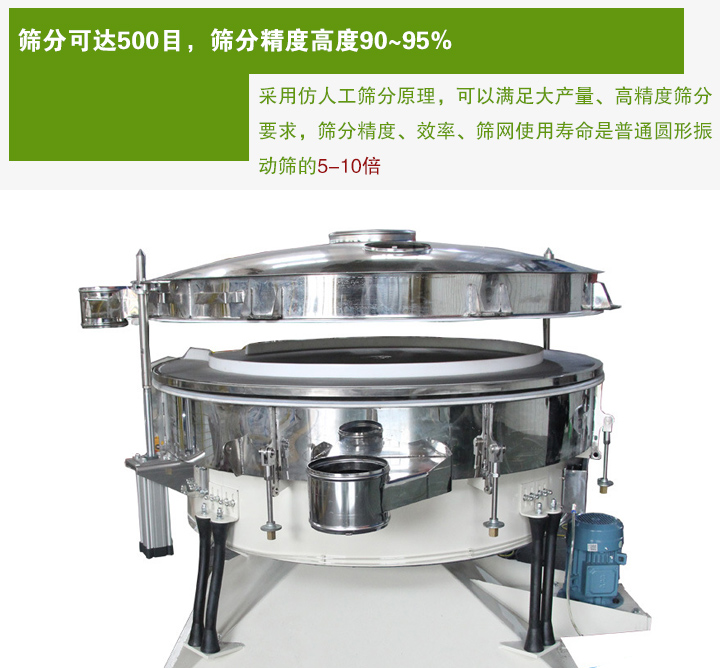 搖擺篩分機采用仿人工篩分原理，可以滿足大產(chǎn)量、高精度篩分 要求，篩分精度、效率、篩網(wǎng)使用壽命是普通圓形振 動篩的5-10倍